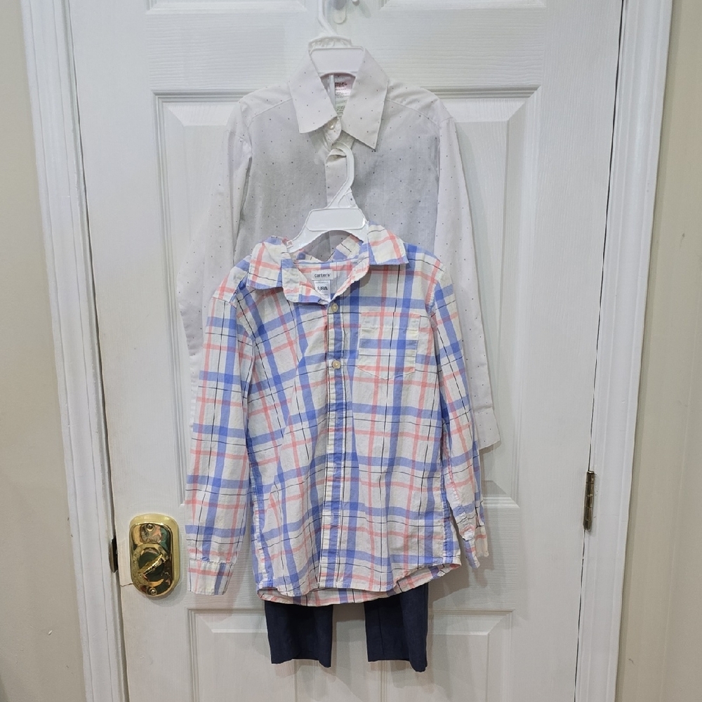 Plaid Kids Button-Down Shirt 2pk With Drwss Pants Size8